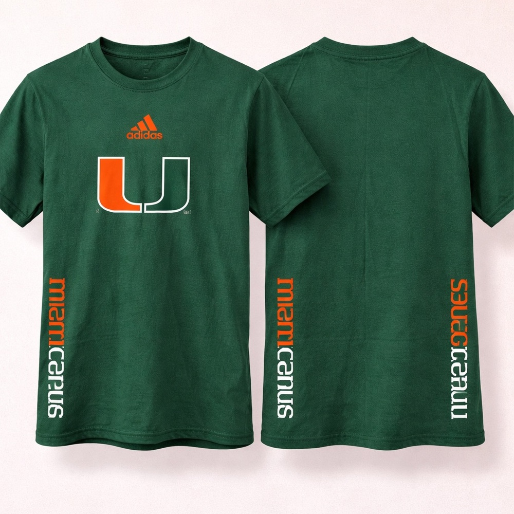 University of Miami Hurricanes Dark Green The U Adidas Short Sleeve T-shirt